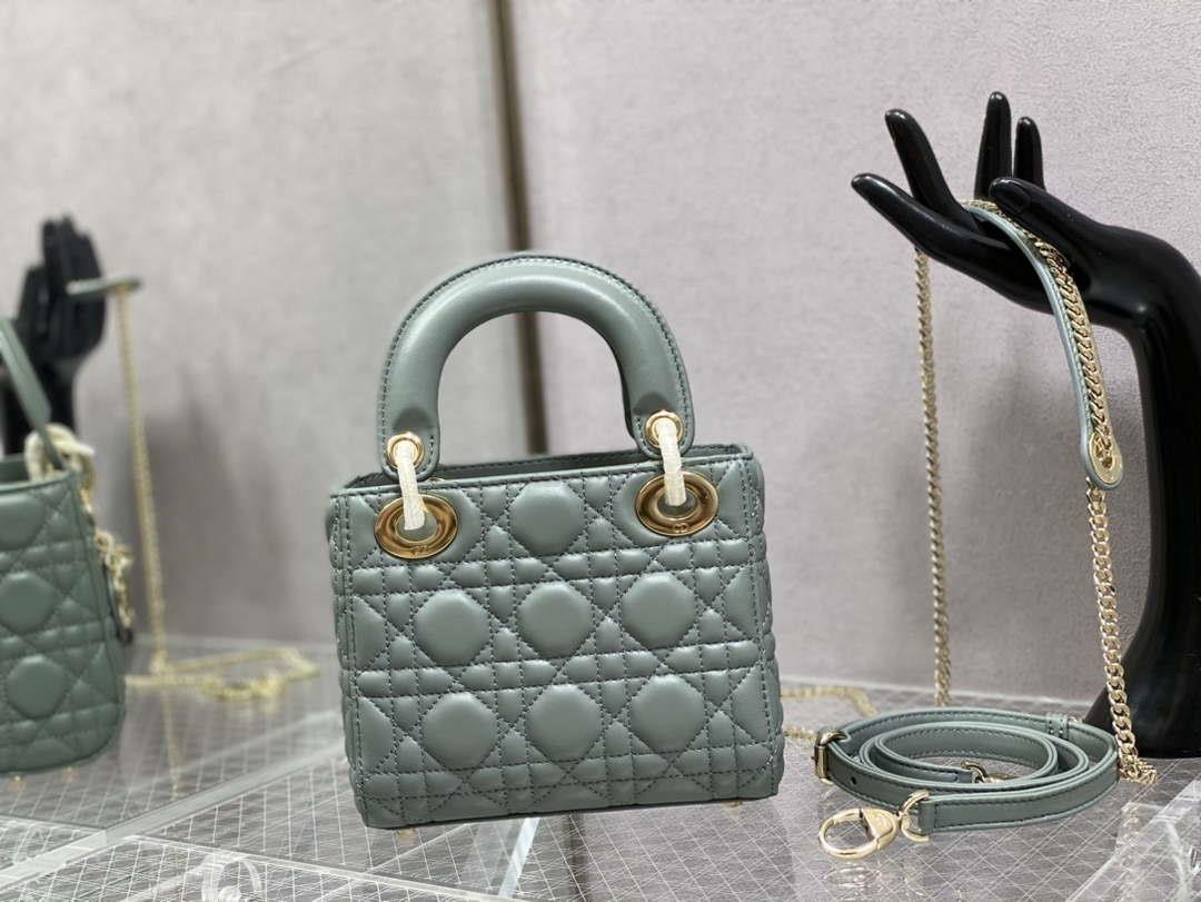 Dior M0505 Mini Lady Dior Bag Rock Gray Calfskin with enamel buckle