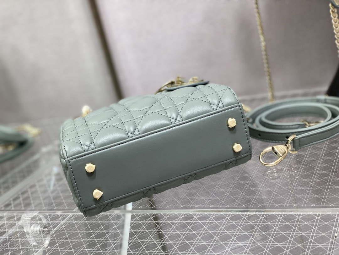Dior M0505 Mini Lady Dior Bag Rock Gray Calfskin with enamel buckle