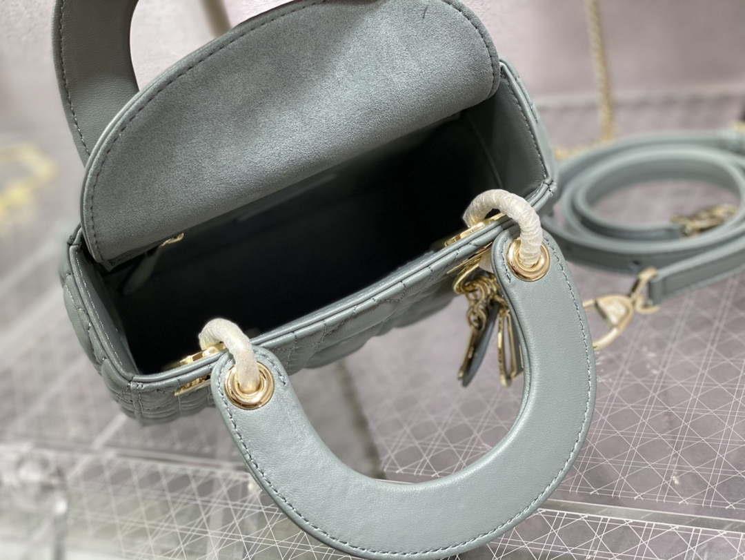 Dior M0505 Mini Lady Dior Bag Rock Gray Calfskin with enamel buckle