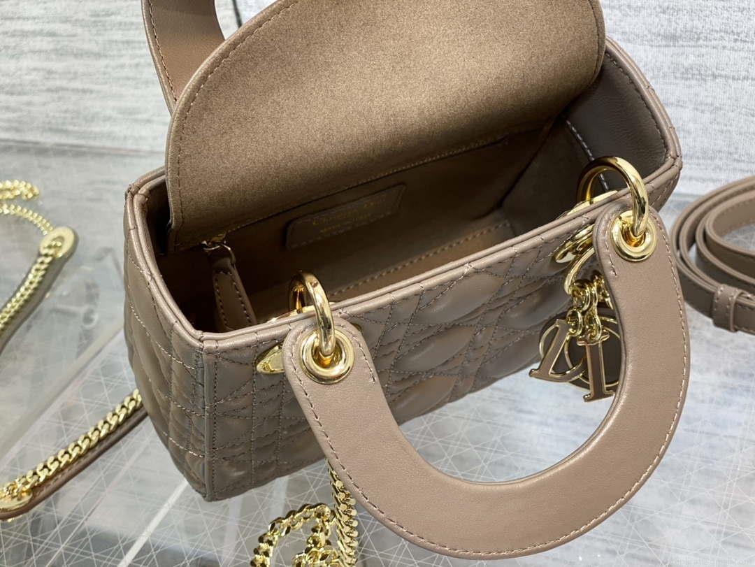 Dior M0505 Mini Lady Dior Bag Milk tea Calfskin with enamel buckle