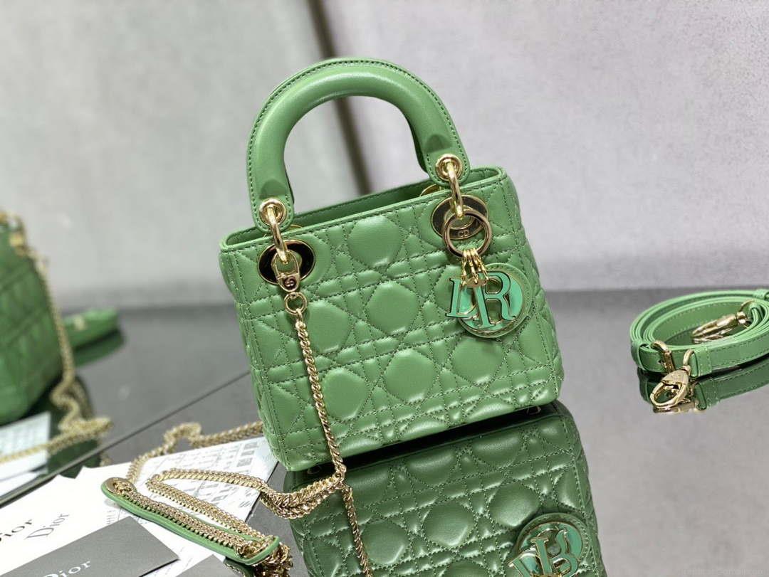 Dior M0505 Mini Lady Dior Bag Mint Green Calfskin with enamel buckle