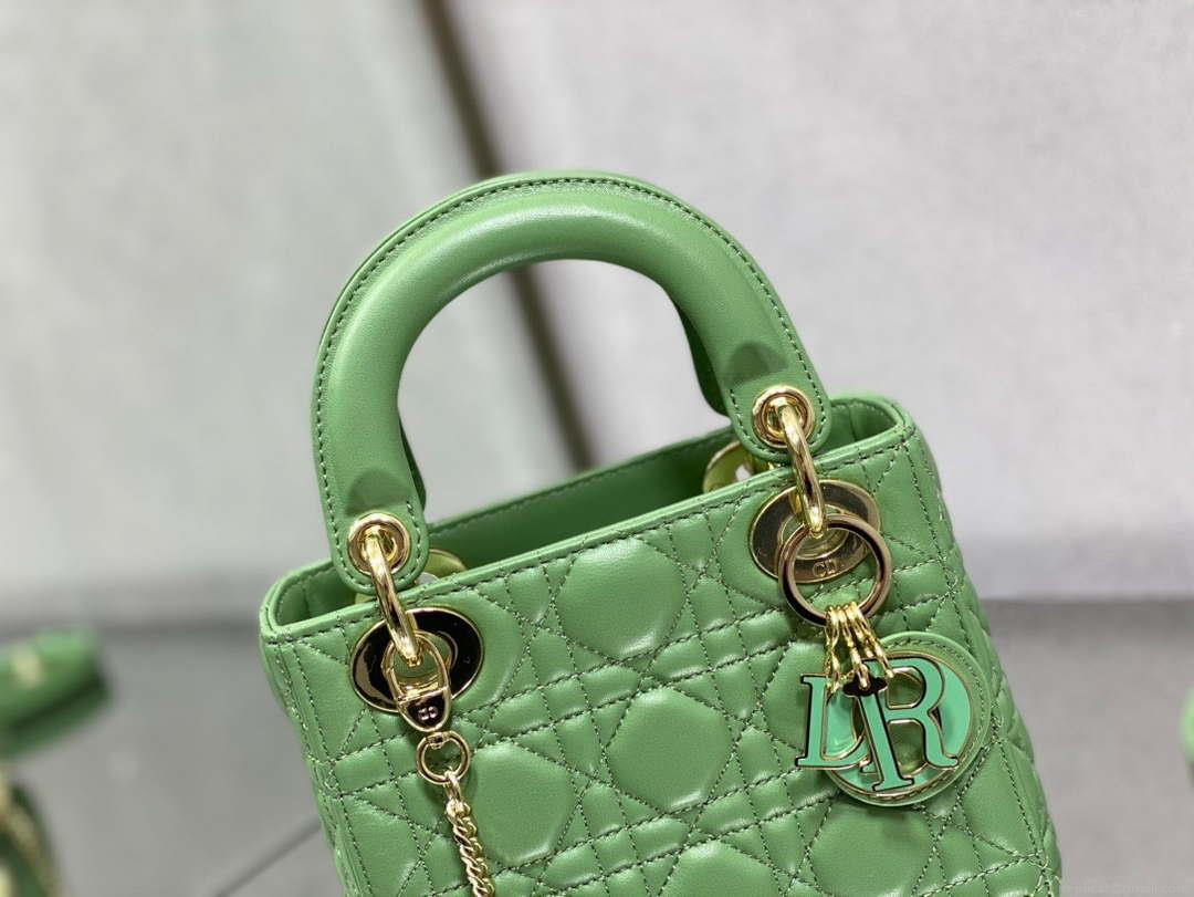 Dior M0505 Mini Lady Dior Bag Mint Green Calfskin with enamel buckle