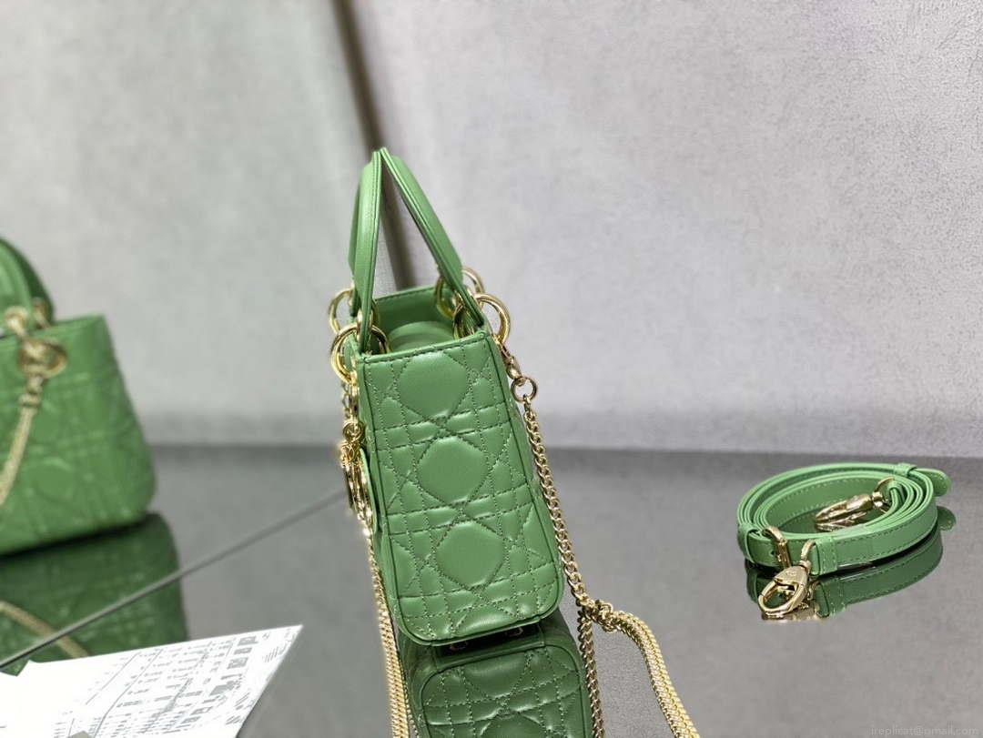 Dior M0505 Mini Lady Dior Bag Mint Green Calfskin with enamel buckle