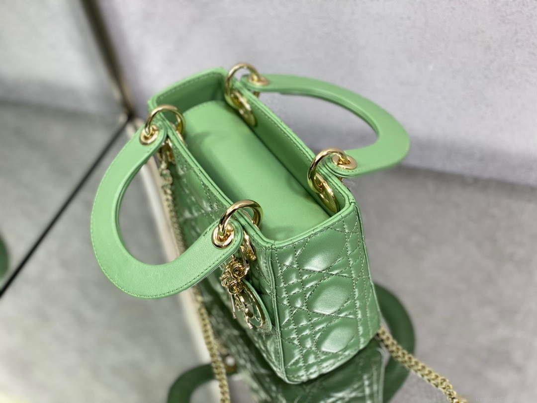 Dior M0505 Mini Lady Dior Bag Mint Green Calfskin with enamel buckle