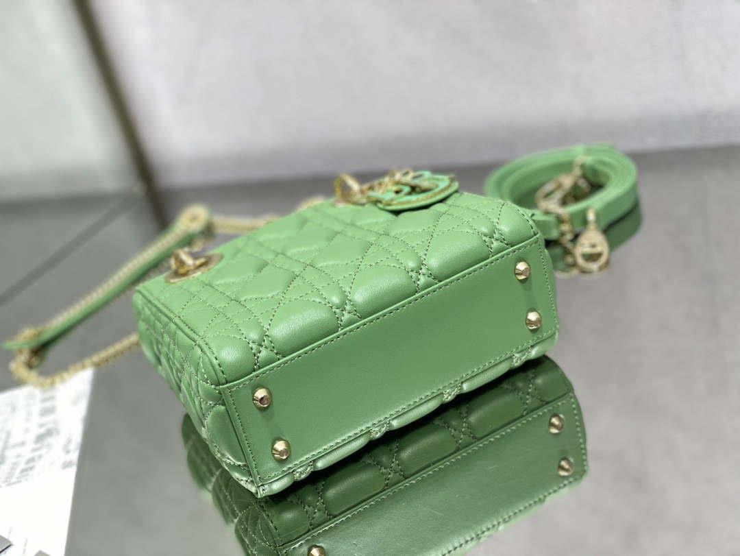 Dior M0505 Mini Lady Dior Bag Mint Green Calfskin with enamel buckle