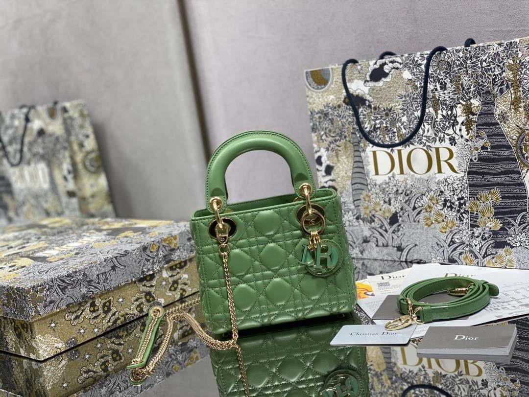 Dior M0505 Mini Lady Dior Bag Mint Green Calfskin with enamel buckle