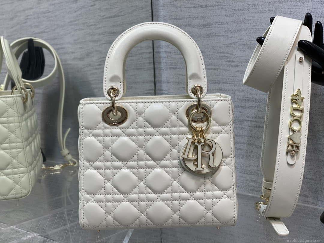 Dior M0531 Small Lady Dior Bag White Cannage with enamel buckle