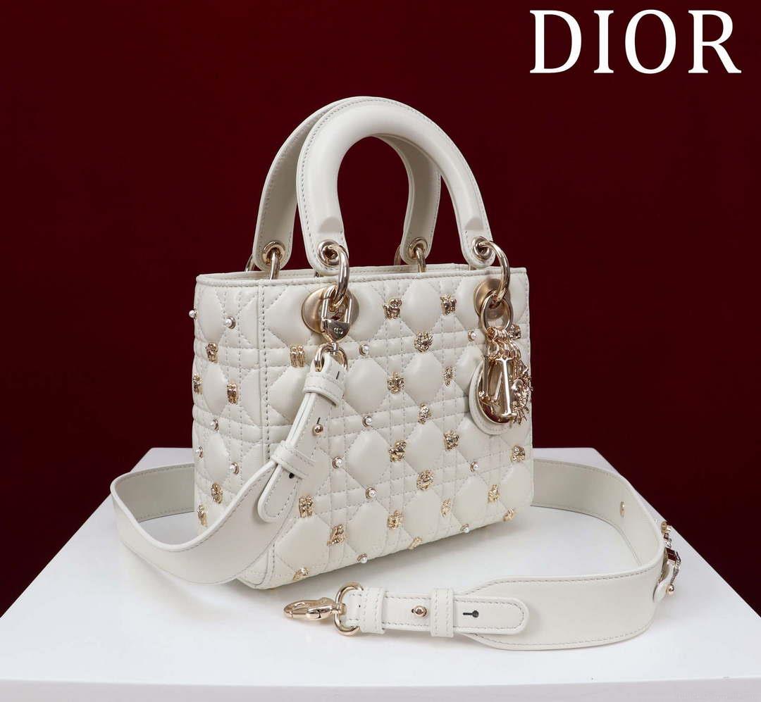 Dior M0538 Small Lady Dior My ABCDior Bag Latte Cannage Lambskin with Gold-Finish