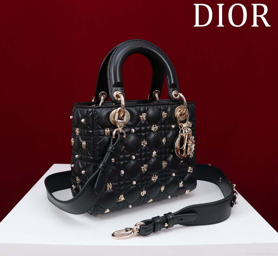 Dior M0538 Small Lady Dior My ABCDior Bag Black Cannage Lambskin with Gold-Finish