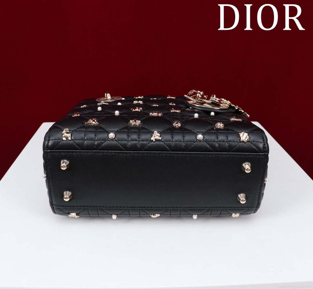 Dior M0538 Small Lady Dior My ABCDior Bag Black Cannage Lambskin with Gold-Finish