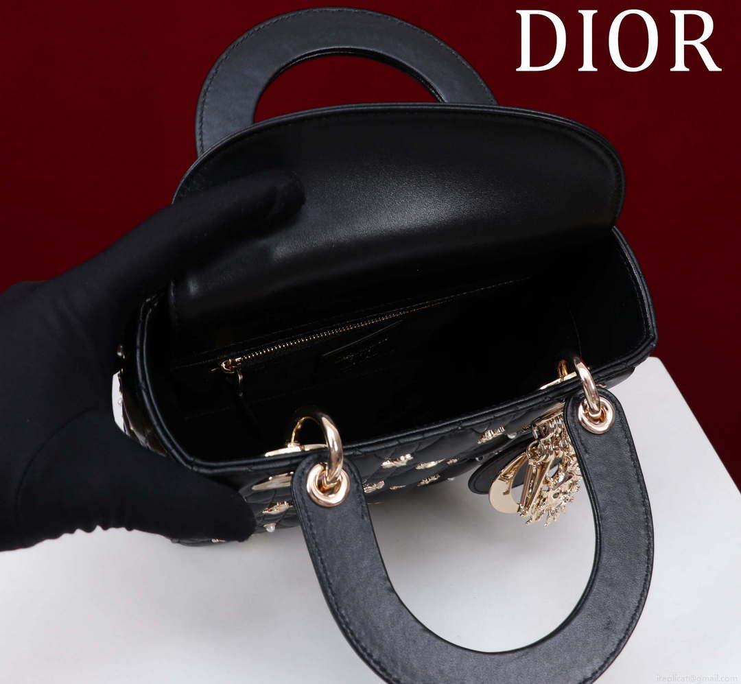 Dior M0538 Small Lady Dior My ABCDior Bag Black Cannage Lambskin with Gold-Finish