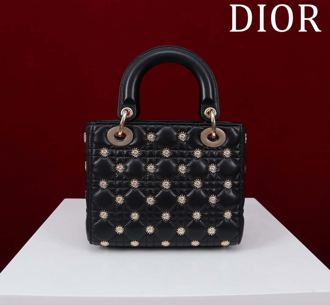 Dior M0531 Small Lady Dior Bag Black Cannage Lambskin with Gold-Finish Sun Studs