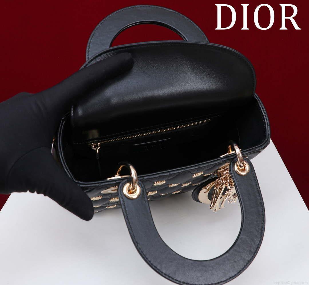 Dior M0531 Small Lady Dior Bag Black Cannage Lambskin with Gold-Finish Sun Studs