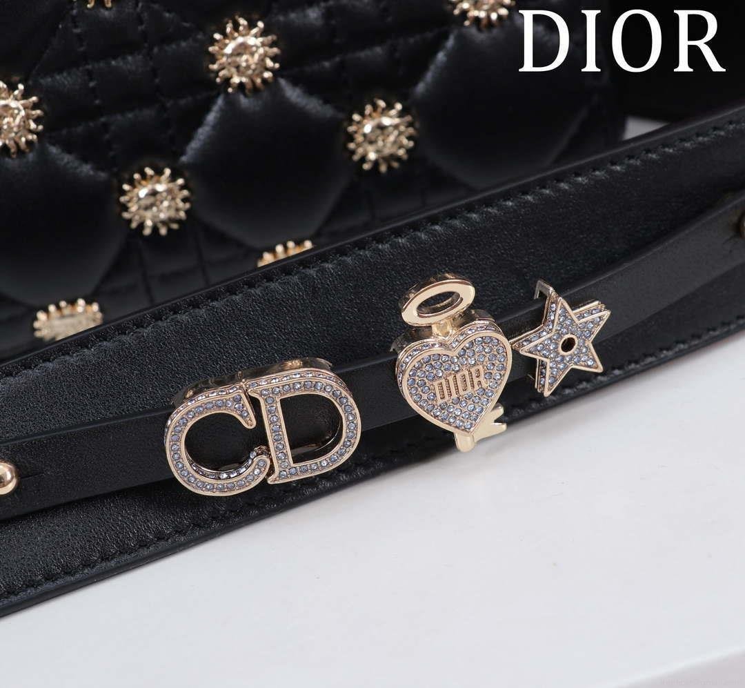 Dior M0531 Small Lady Dior Bag Black Cannage Lambskin with Gold-Finish Sun Studs
