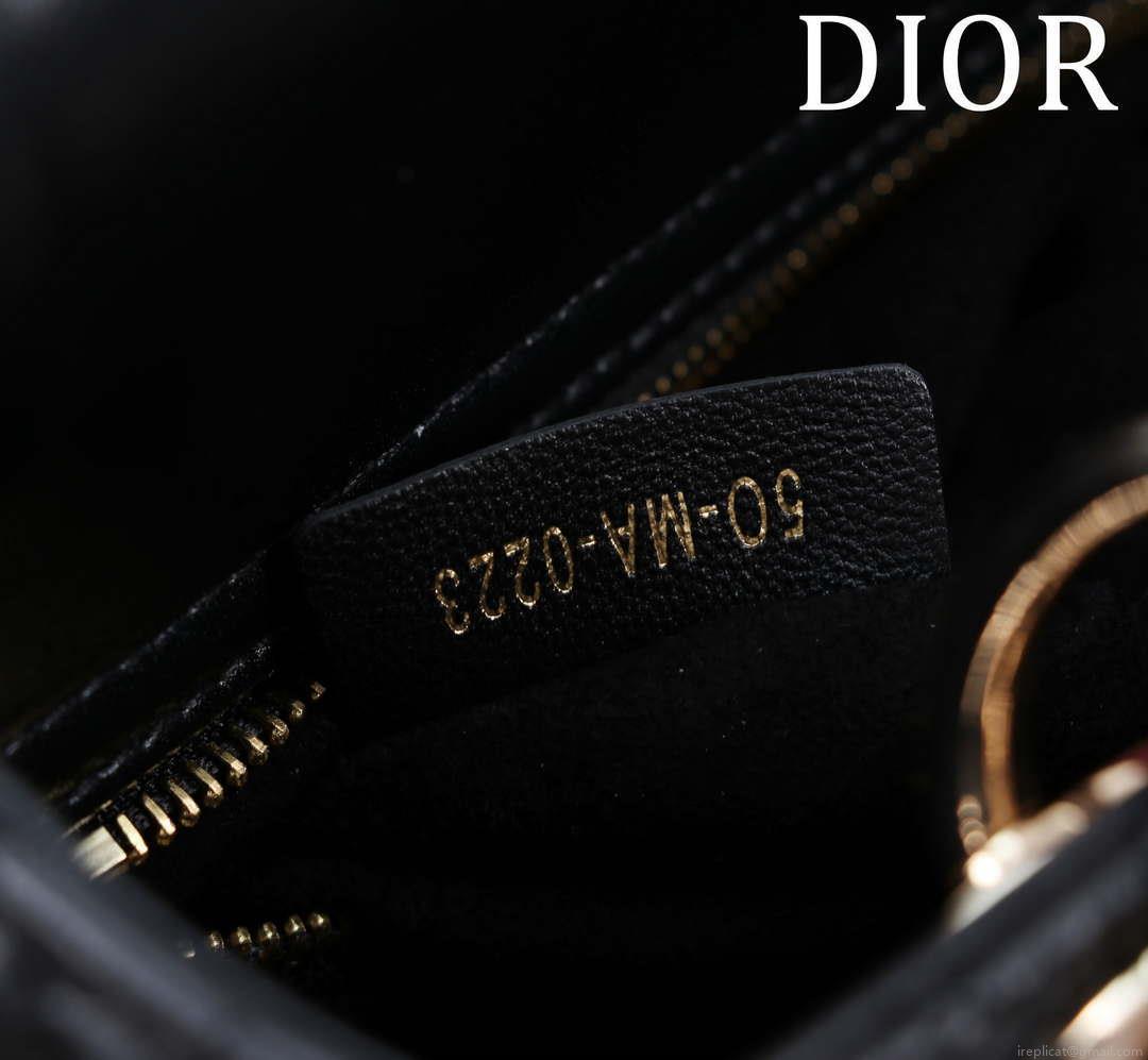 Dior M0531 Small Lady Dior Bag Black Cannage Lambskin with Gold-Finish Sun Studs