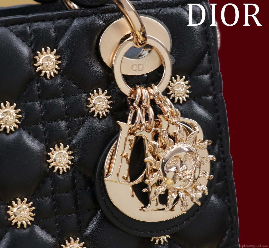 Dior M0531 Small Lady Dior Bag Black Cannage Lambskin with Gold-Finish Sun Studs