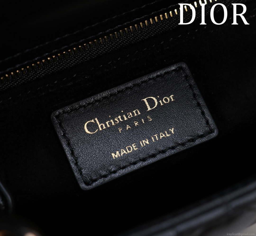 Dior M0531 Small Lady Dior Bag Black Cannage Lambskin with Gold-Finish Sun Studs