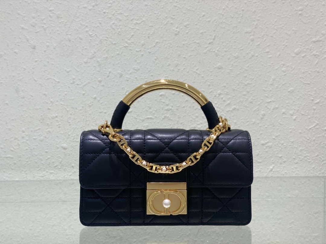 Dior M4401 Mini Dior Ange Bag Black Macrocannage Calfskin