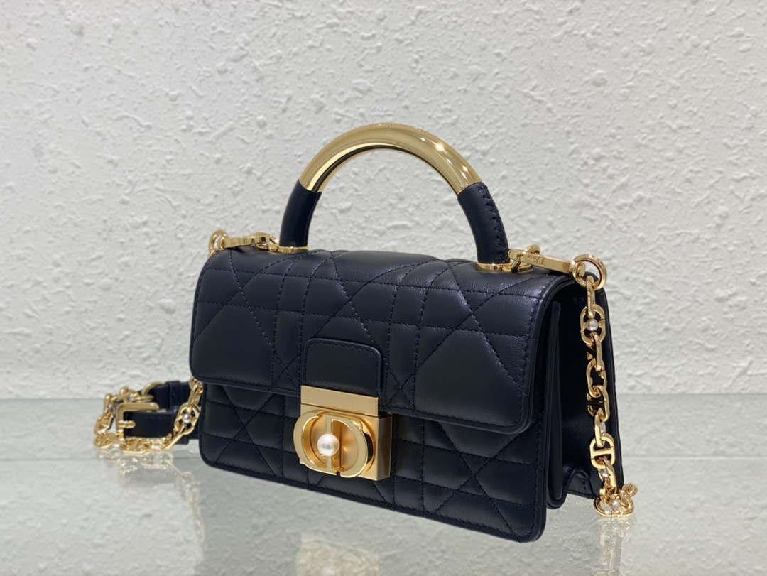 Dior M4401 Mini Dior Ange Bag Black Macrocannage Calfskin
