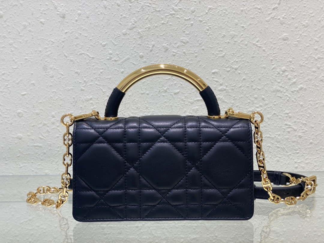 Dior M4401 Mini Dior Ange Bag Black Macrocannage Calfskin