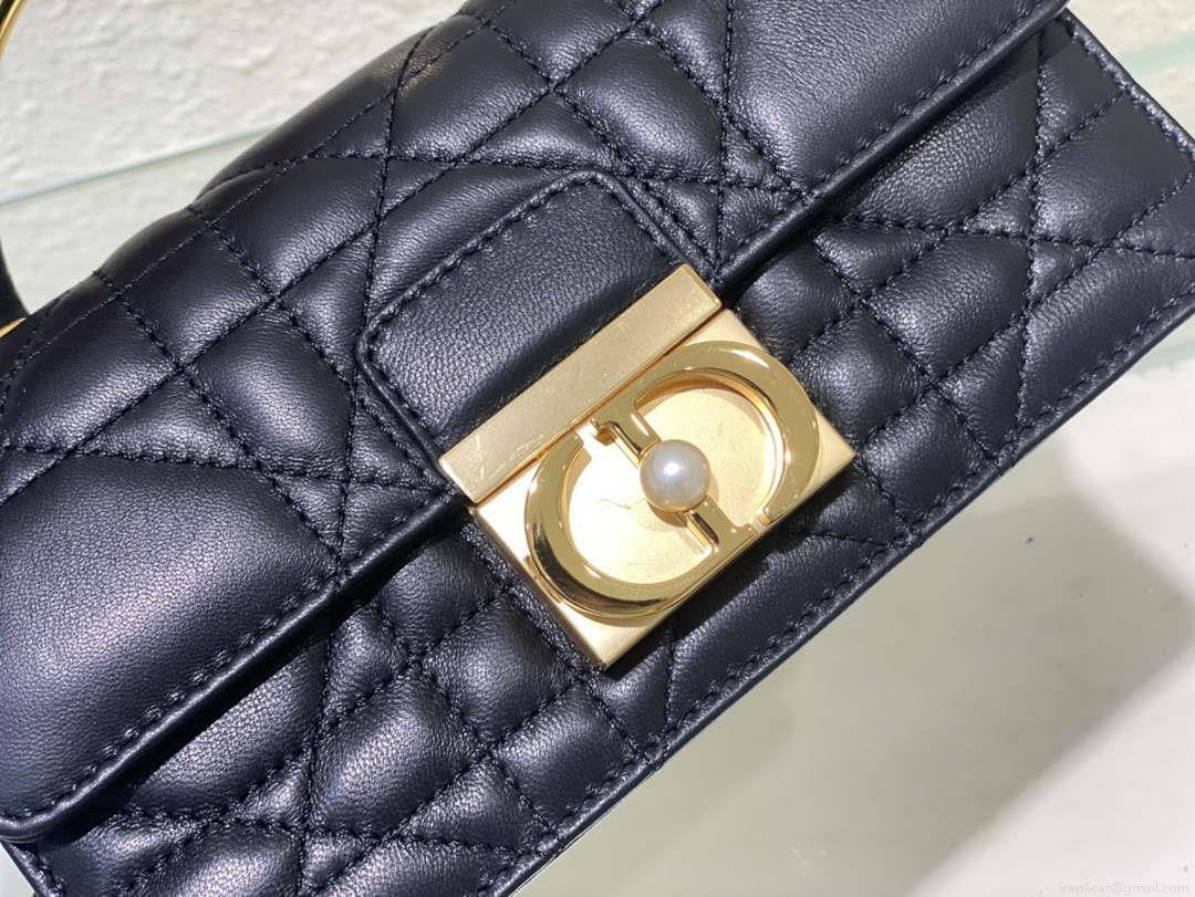 Dior M4401 Mini Dior Ange Bag Black Macrocannage Calfskin