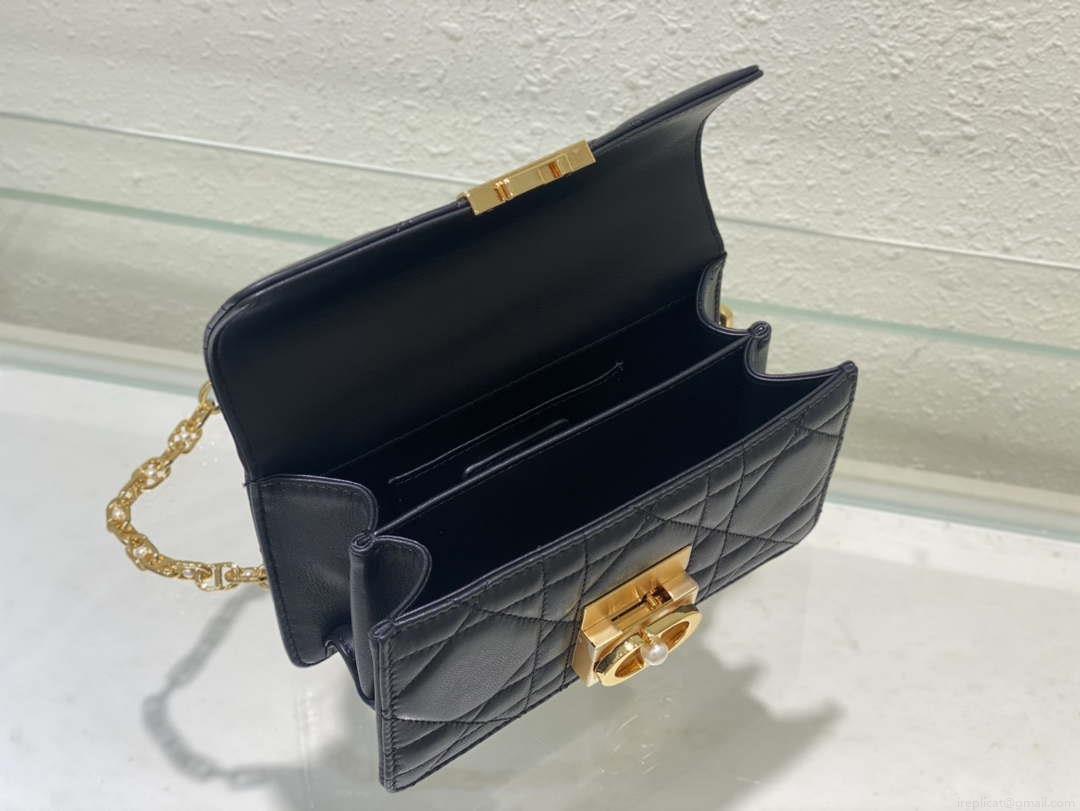 Dior M4401 Mini Dior Ange Bag Black Macrocannage Calfskin