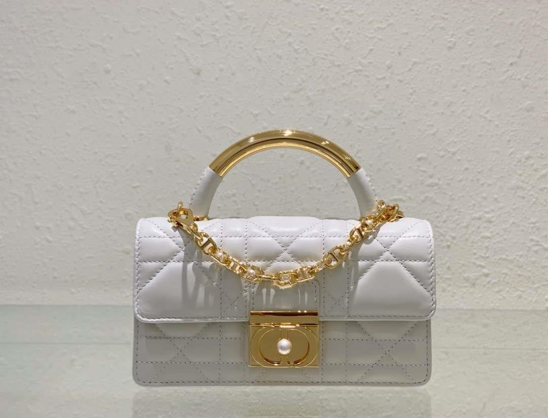 Dior M4401 Mini Dior Ange Bag White Macrocannage Calfskin