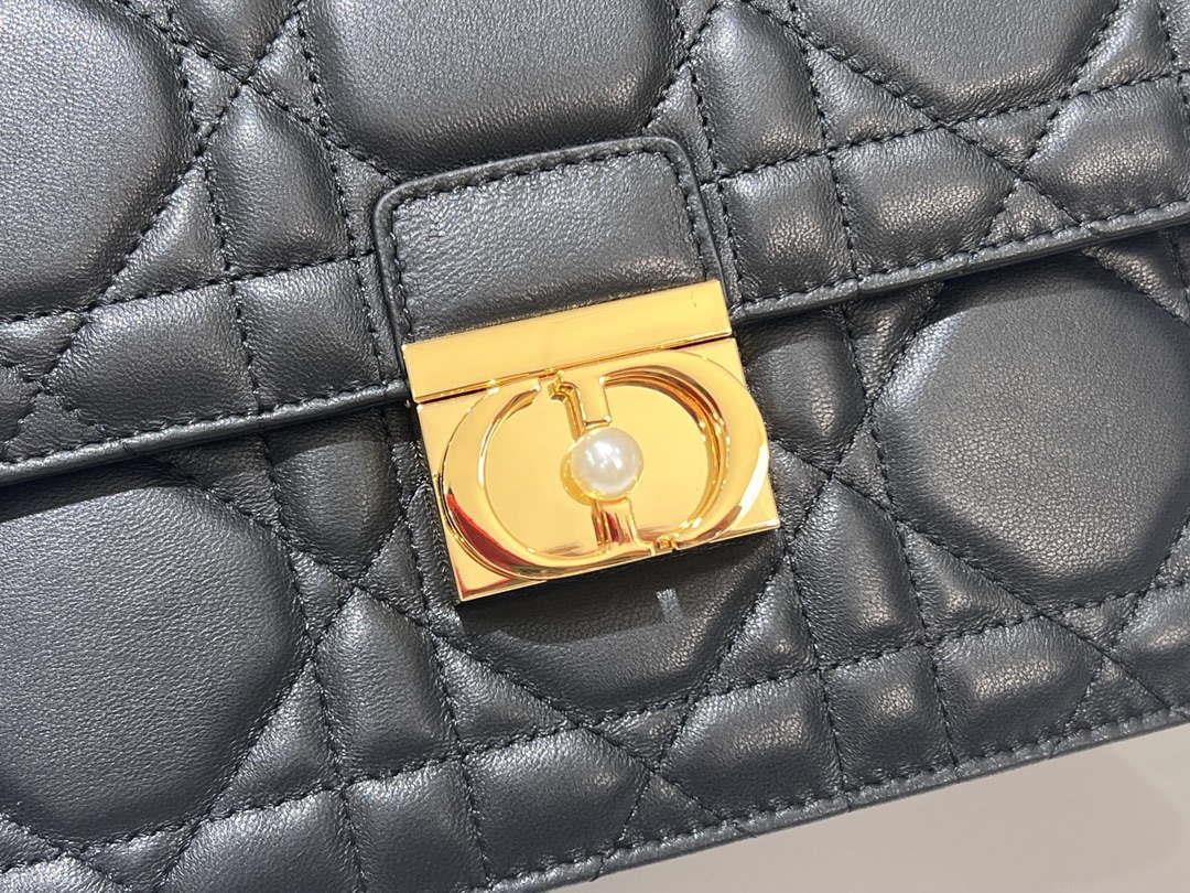 Dior M4402 Medium Dior Ange Bag Black Macrocannage Calfskin