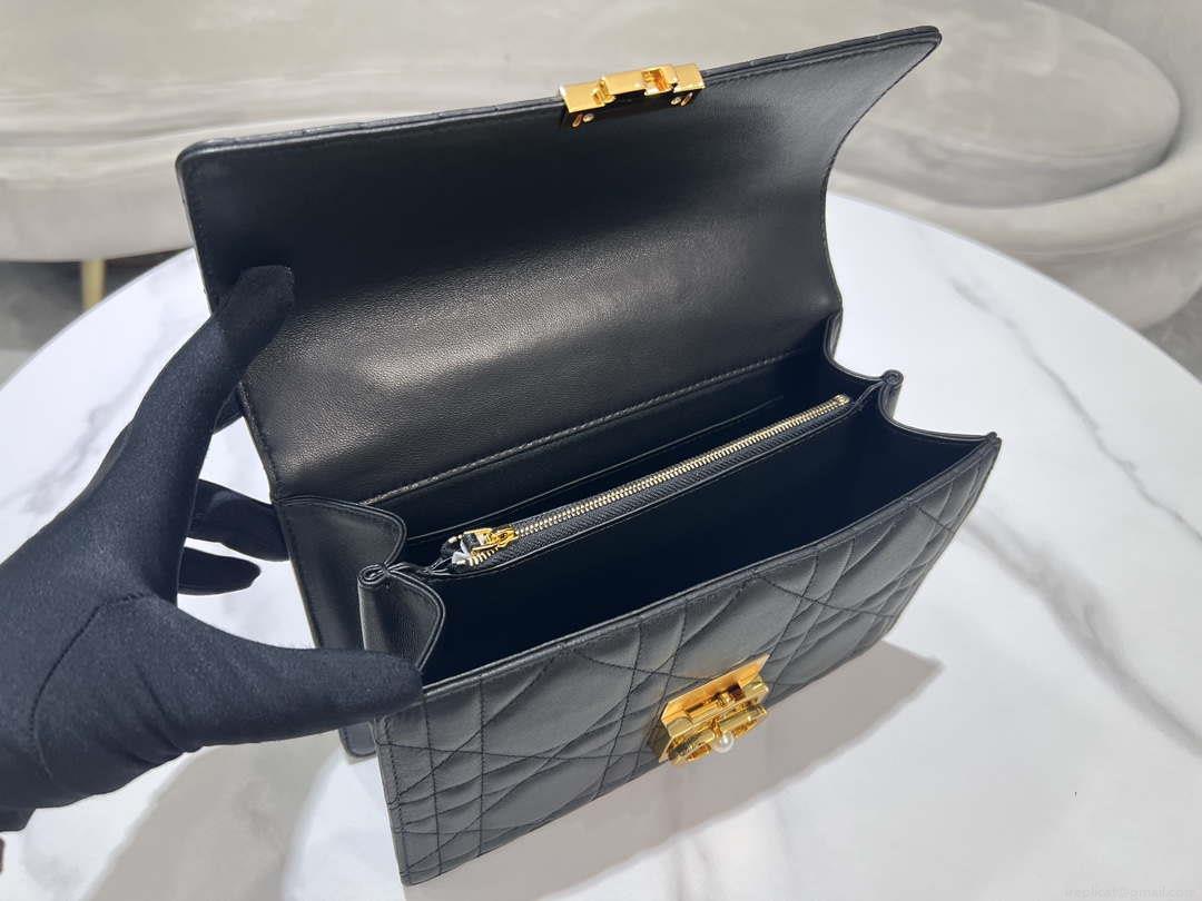 Dior M4402 Medium Dior Ange Bag Black Macrocannage Calfskin