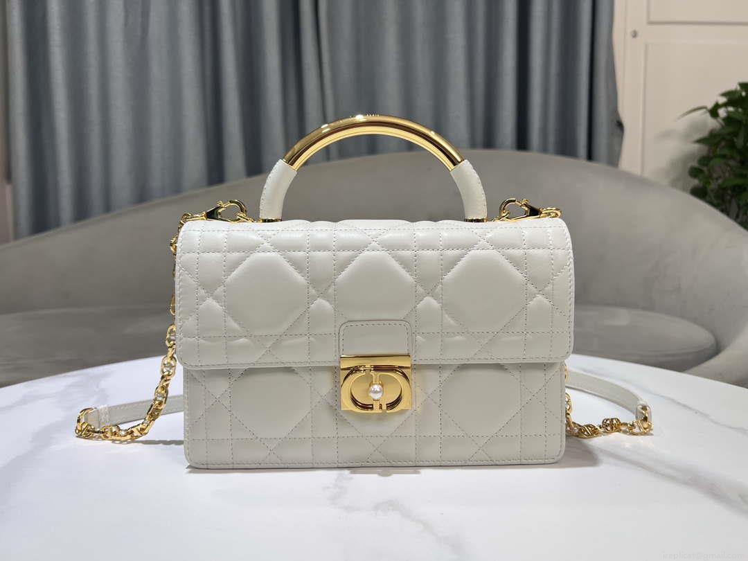 Dior M4402 Medium Dior Ange Bag White Macrocannage Calfskin