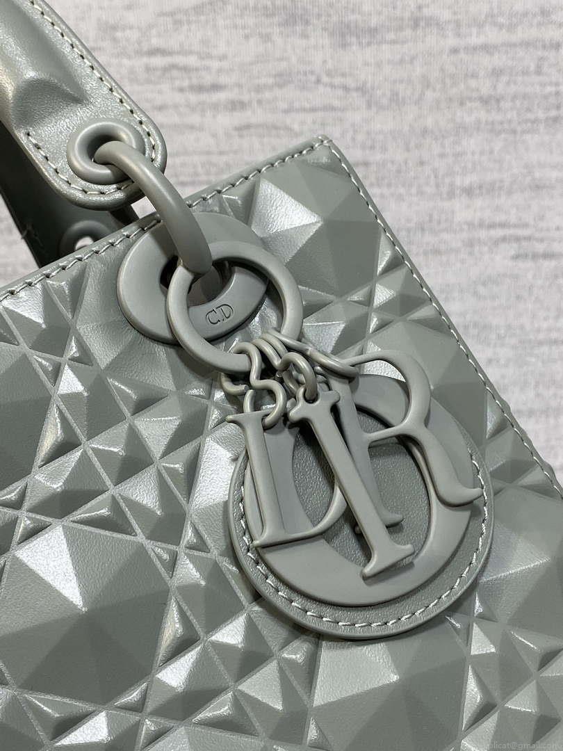 Dior M0538 Small Lady Dior Bag Matte Gray Cannage Calfskin with Diamond Motif