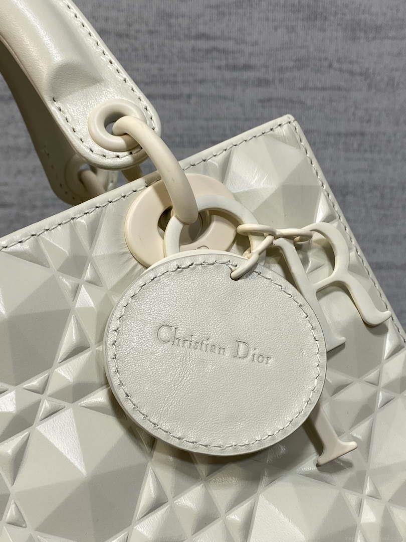 Dior M0538 Small Lady Dior Bag Matte White Cannage Calfskin with Diamond Motif