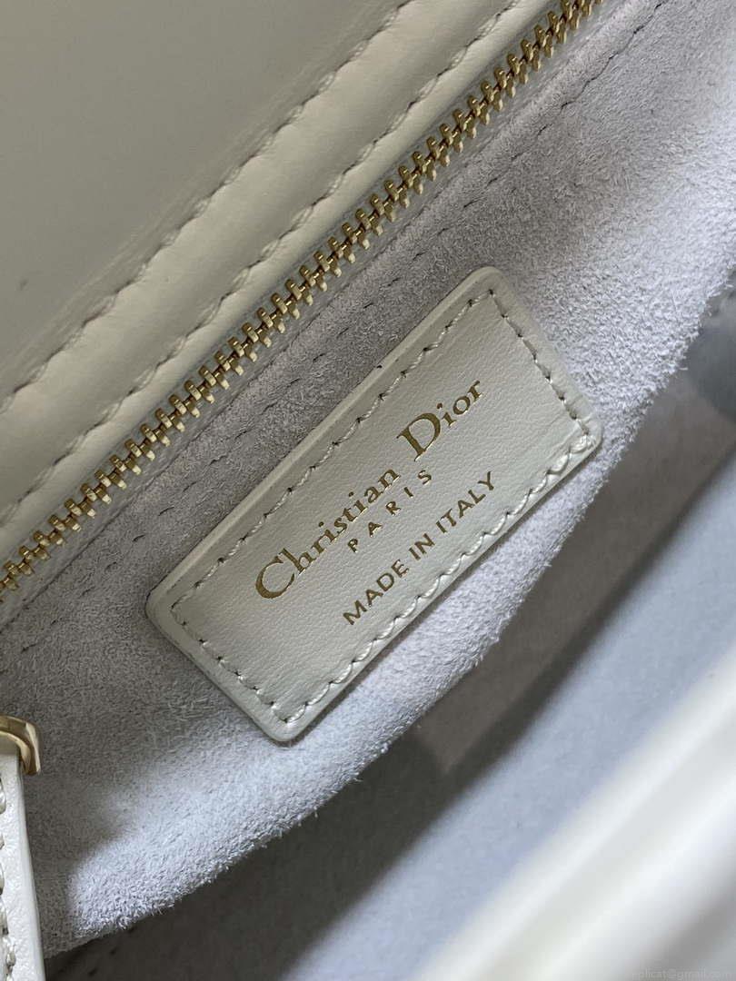 Dior M0531 Small Lady Dior Bag White Cannage Lambskin with Gold-Finish Butterfly Studs