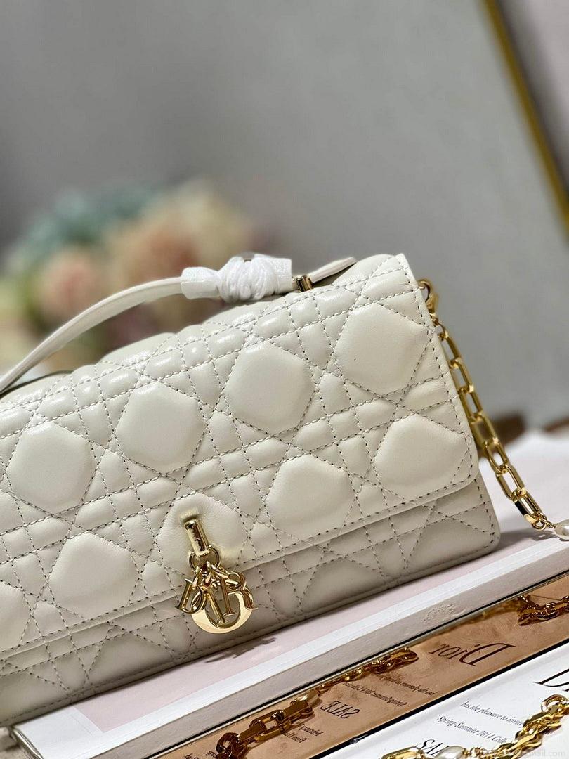 Dior S0980 Mini Miss Dior Bag Latte Cannage Lambskin White