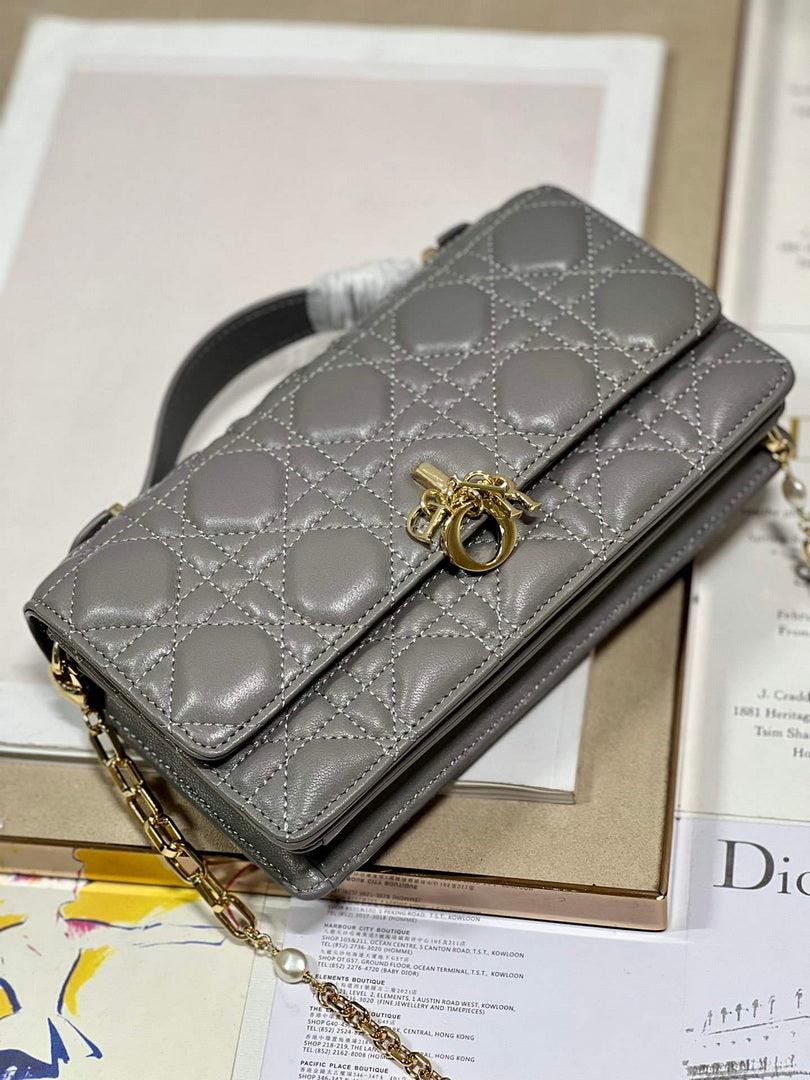 Dior S0980 Mini Miss Dior Bag Latte Cannage Lambskin Dark gray
