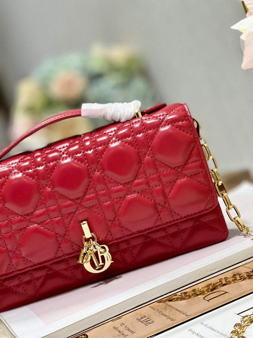 Dior S0980 Mini Miss Dior Bag Latte Cannage Lambskin Red