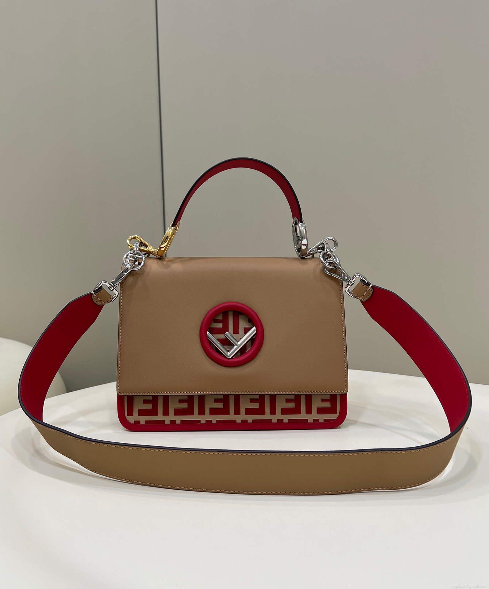 Fendi 8BT284 Kan I F Leather Bag Apricot Red
