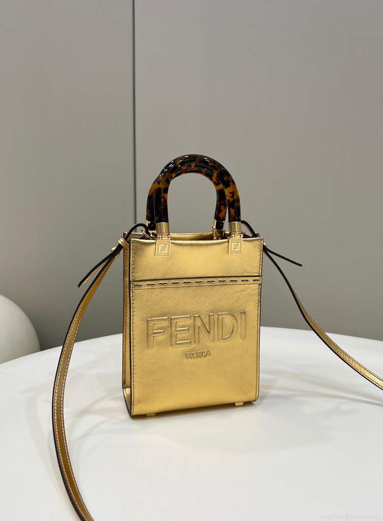 Fendi 8BS051 Mini Sunshine Gold laminated leather shopper