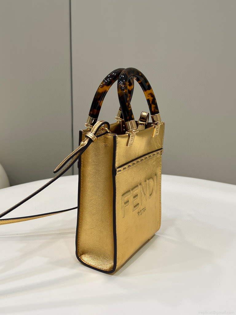 Fendi 8BS051 Mini Sunshine Gold laminated leather shopper