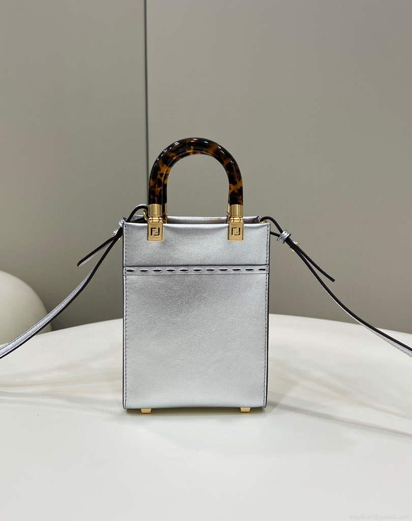 Fendi 8BS051 Mini Sunshine Silver laminated leather shopper