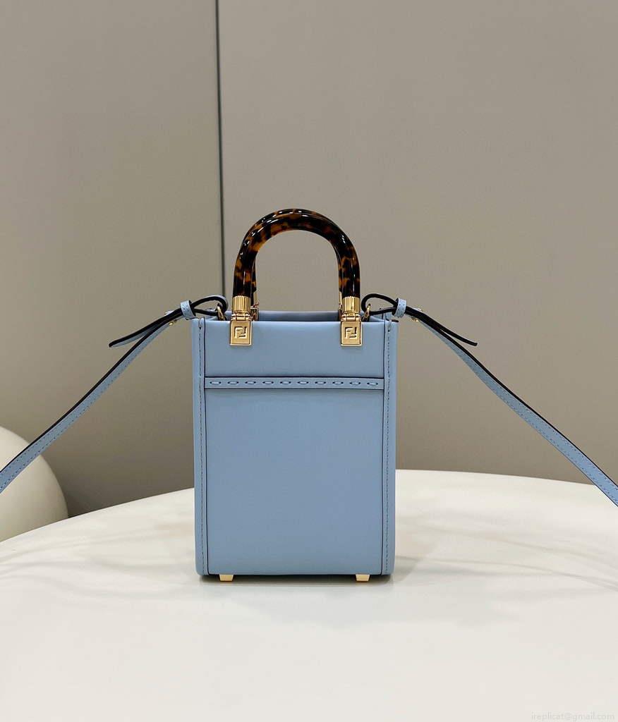 Fendi 8BS051 Mini Sunshine Blue laminated leather shopper