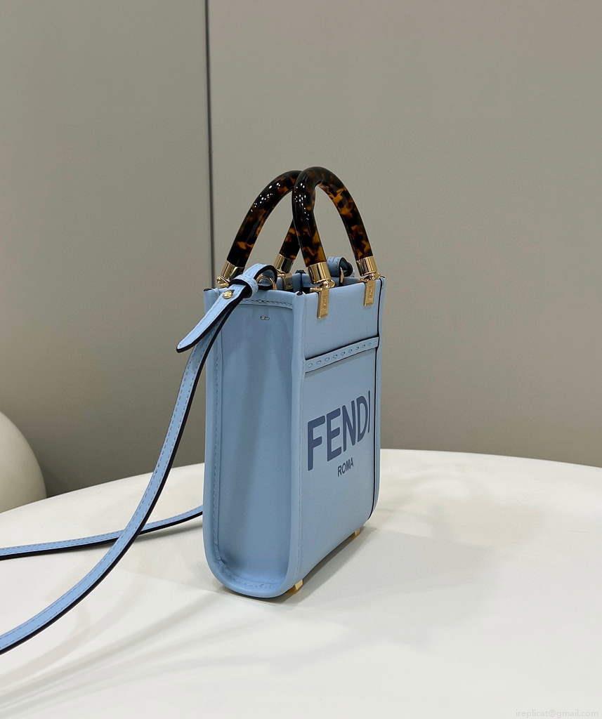 Fendi 8BS051 Mini Sunshine Blue laminated leather shopper