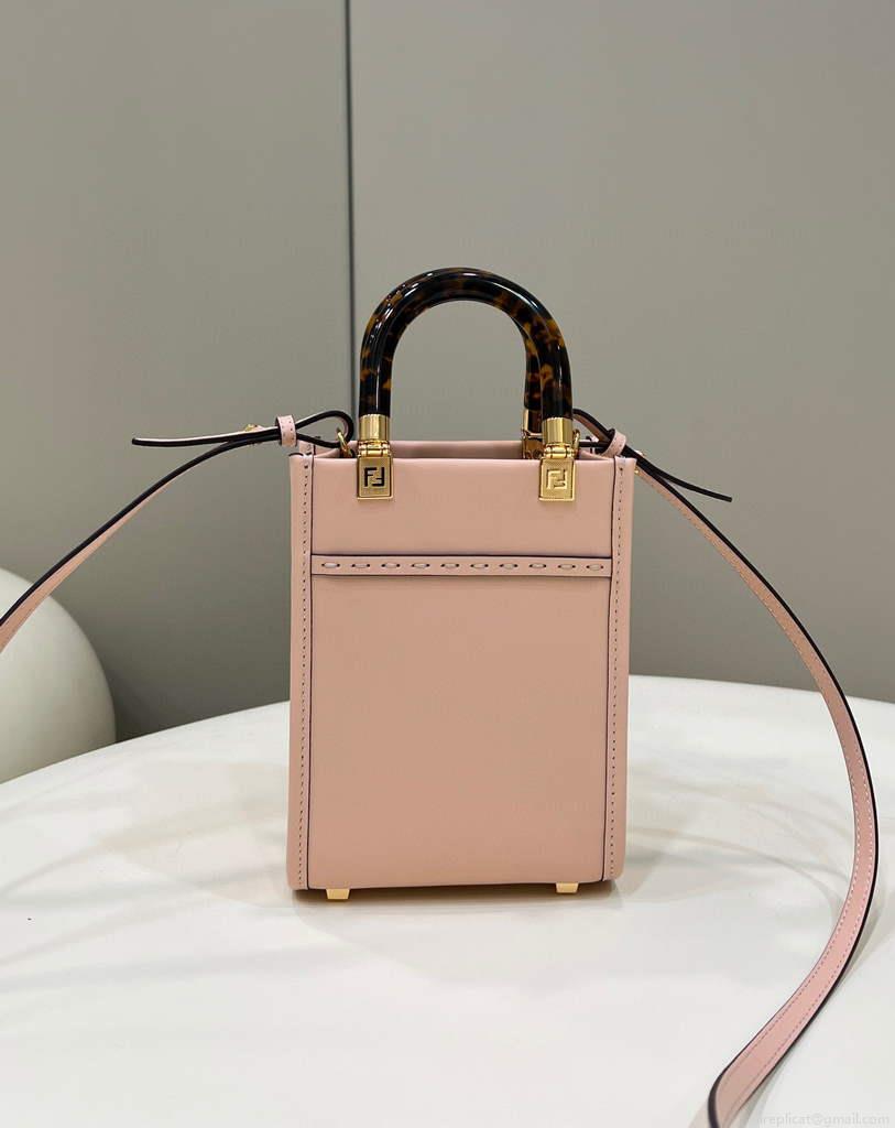Fendi 8BS051 Mini Sunshine Pink laminated leather shopper