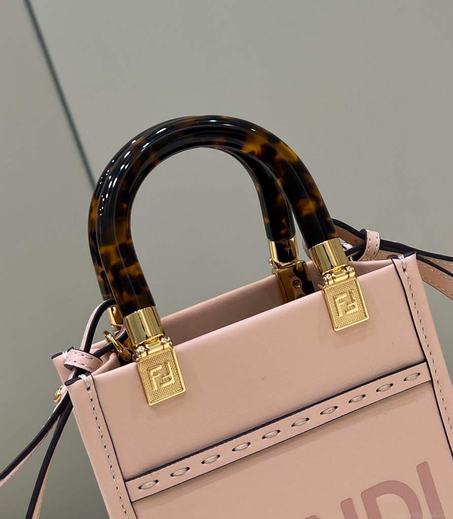 Fendi 8BS051 Mini Sunshine Pink laminated leather shopper