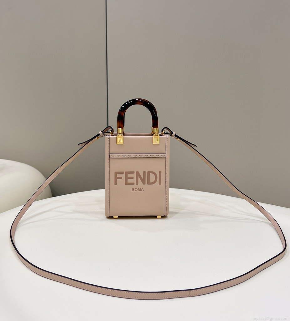 Fendi 8BS051 Mini Sunshine Light Pink laminated leather shopper
