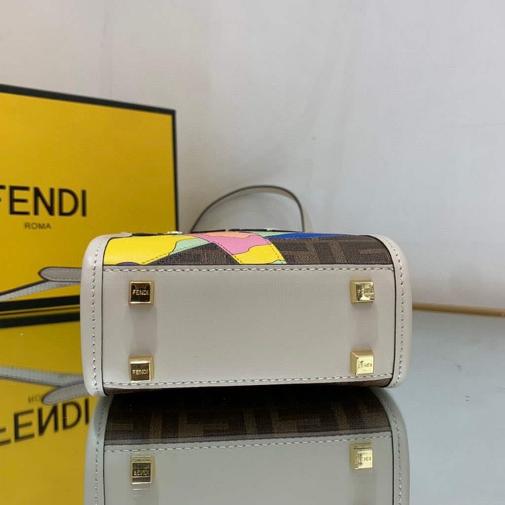 Fendi 8BS051 Mini Sunshine Brown FF printed fabric mini bag