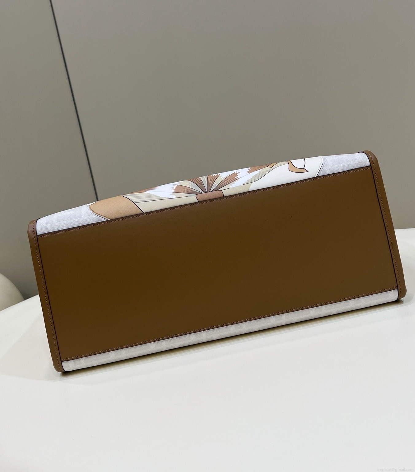 Fendi 8BH386 Sunshine Medium FF White Glazed Fabric Shopper
