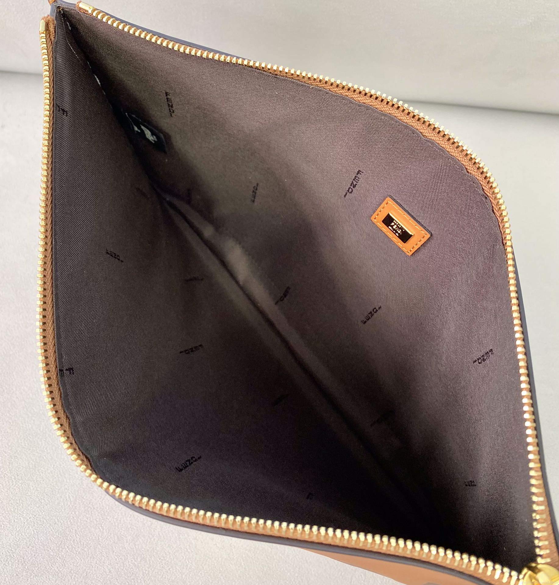 Fendi 8N0178AC9L Fendi logo flat pouch clutch 8370L Tan