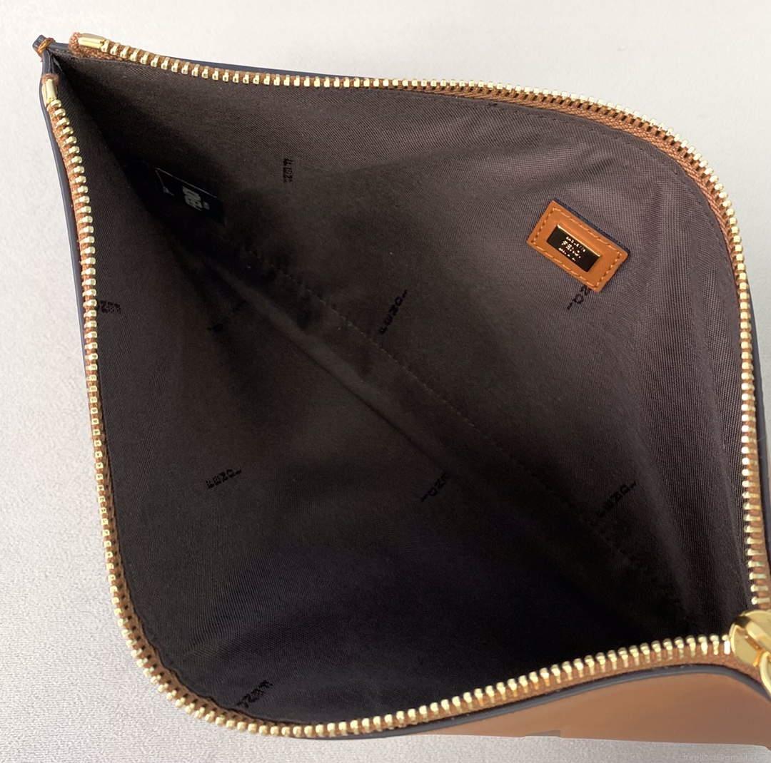 Fendi 8N0178AC9S Fendi logo flat pouch clutch 8370S Tan