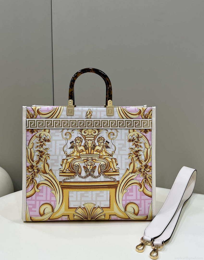 Fendi Sunshine Medium Tote Shoulder Bag 8BH386 Versace FF Logo
